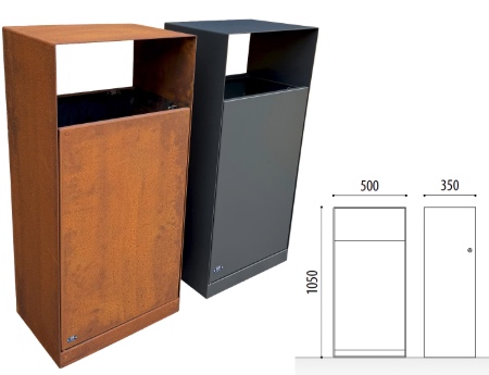 papelera ayuntamientos acero corten y acero lacado gris