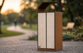 papelera en corten y madera pino autoclave
